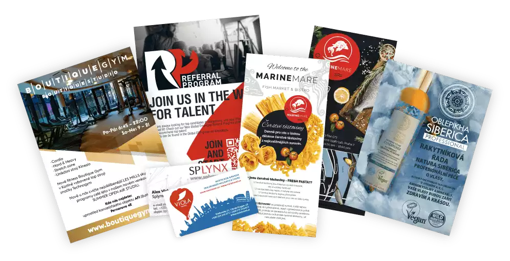 Leaflets, business cards and posters printing
